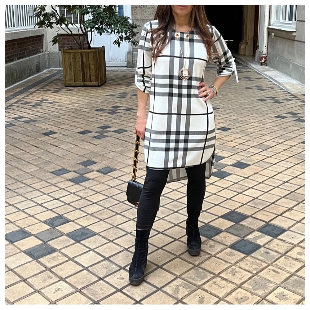 09 PARIS CHIC PLAID TUNIC TOP DRESS - Picture 1 of 7